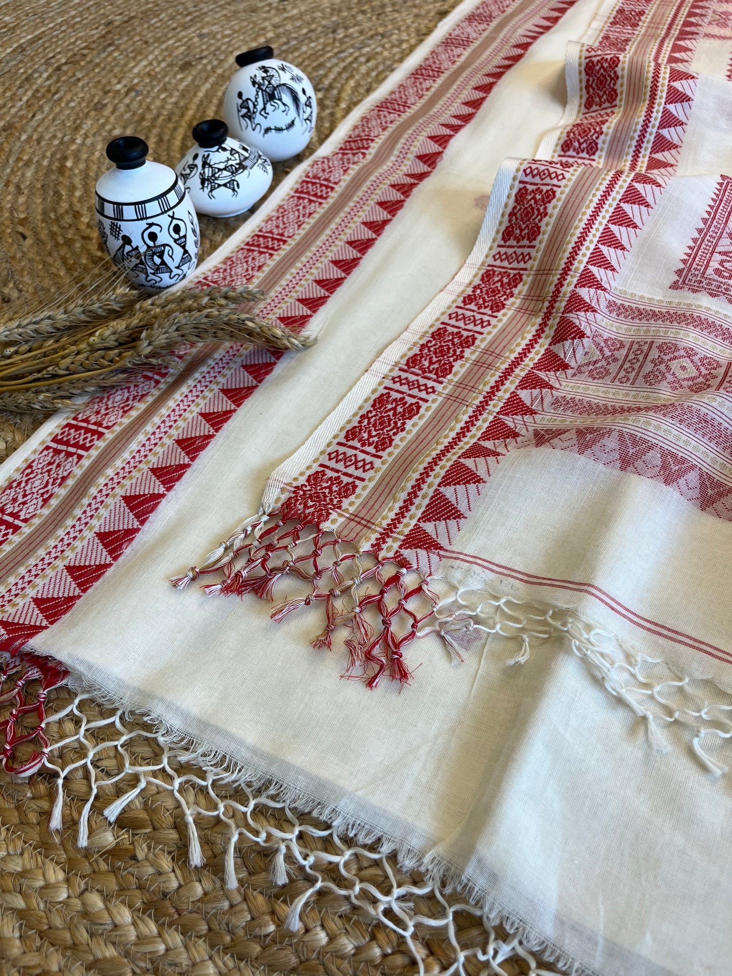 Crimson Charm Handwoven Cotton Saree - WEVOW
