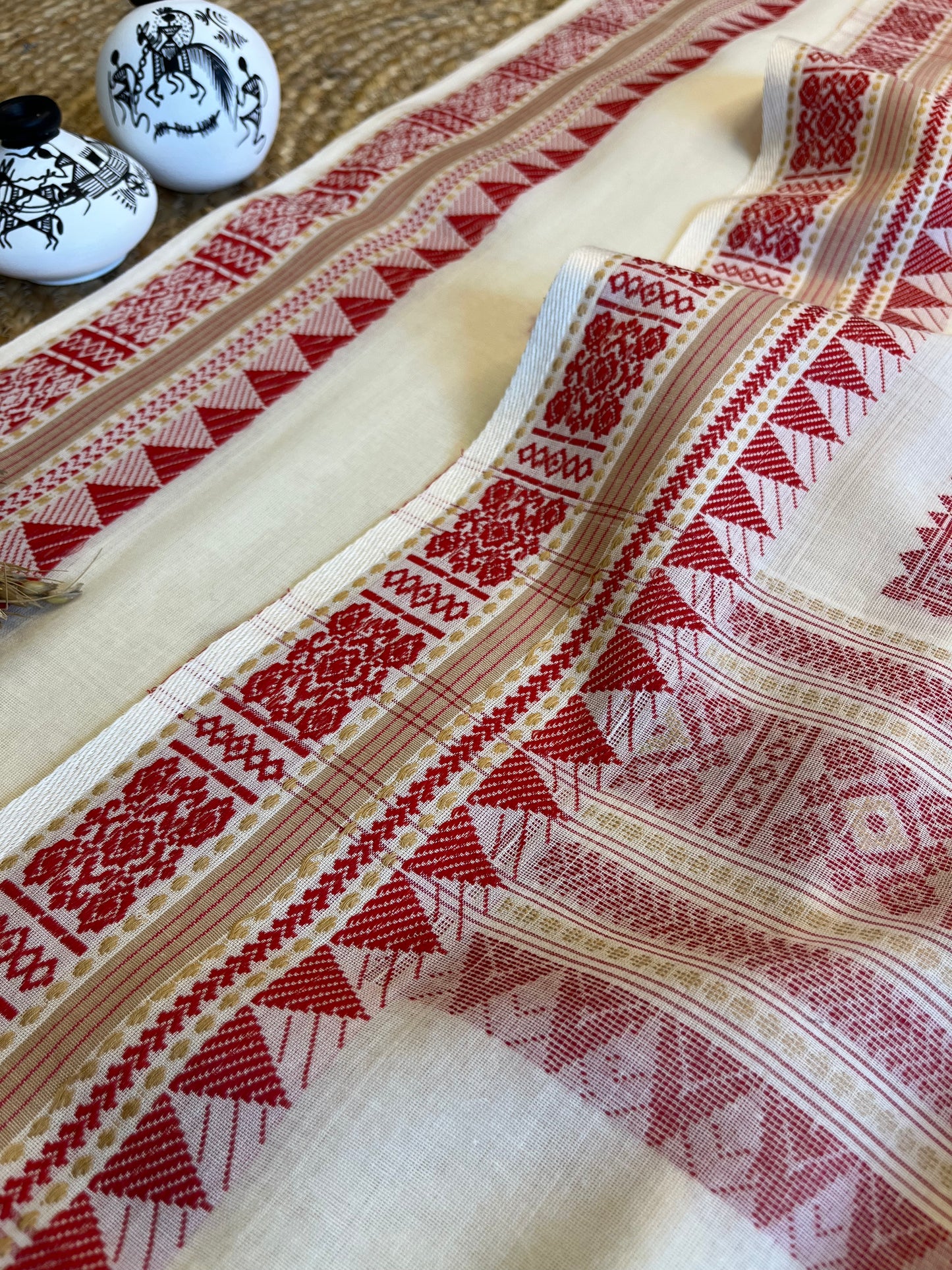 Crimson Charm Handwoven Cotton Saree - WEVOW