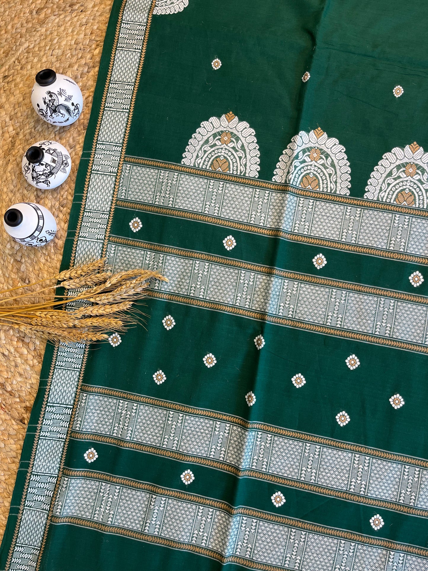 Emerald Elegance Handwoven Cotton Saree - WEVOW
