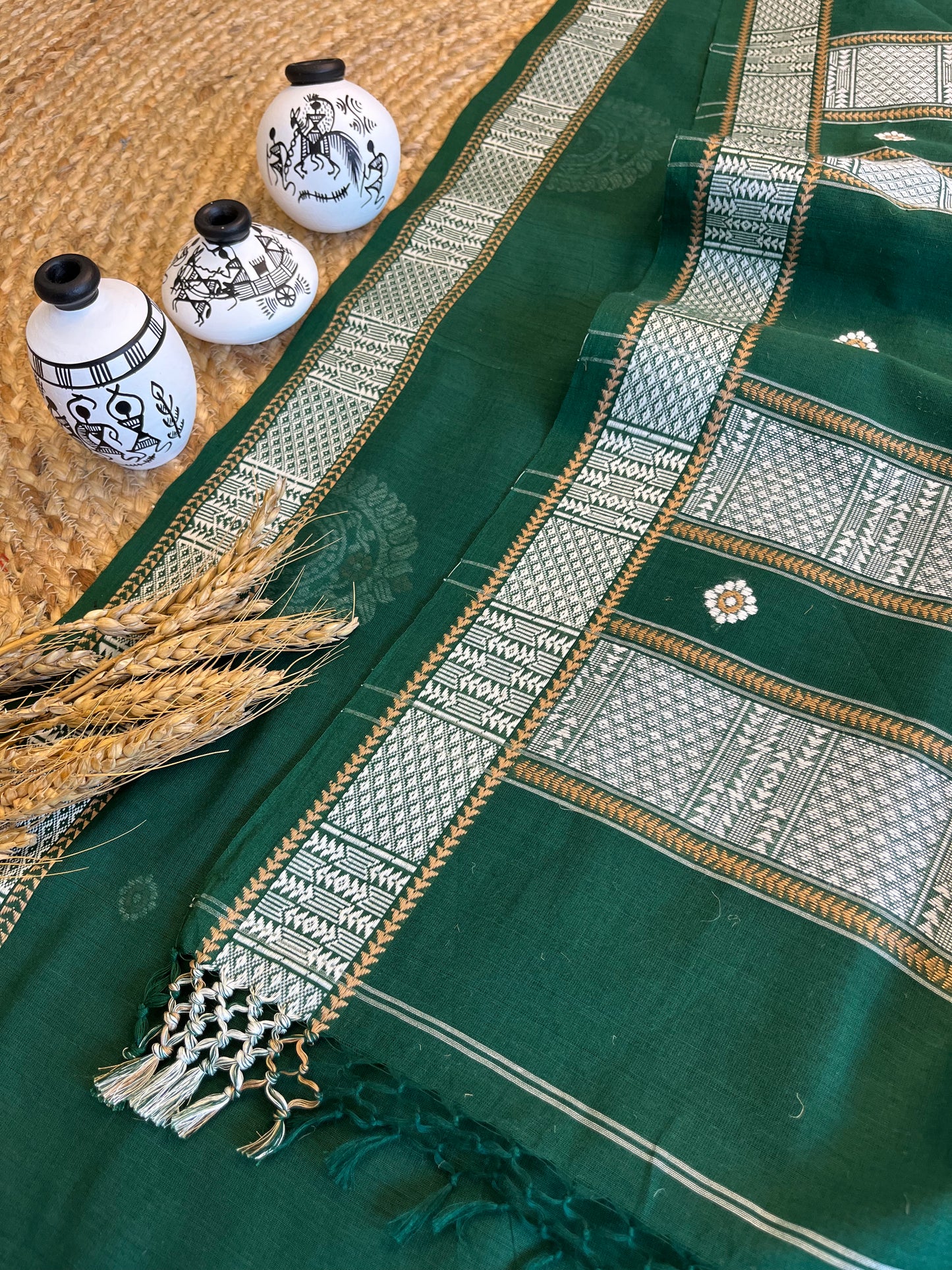 Emerald Elegance Handwoven Cotton Saree - WEVOW