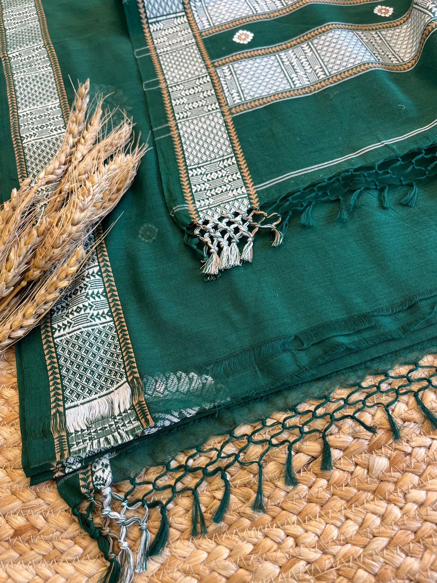 Emerald Elegance Handwoven Cotton Saree - WEVOW