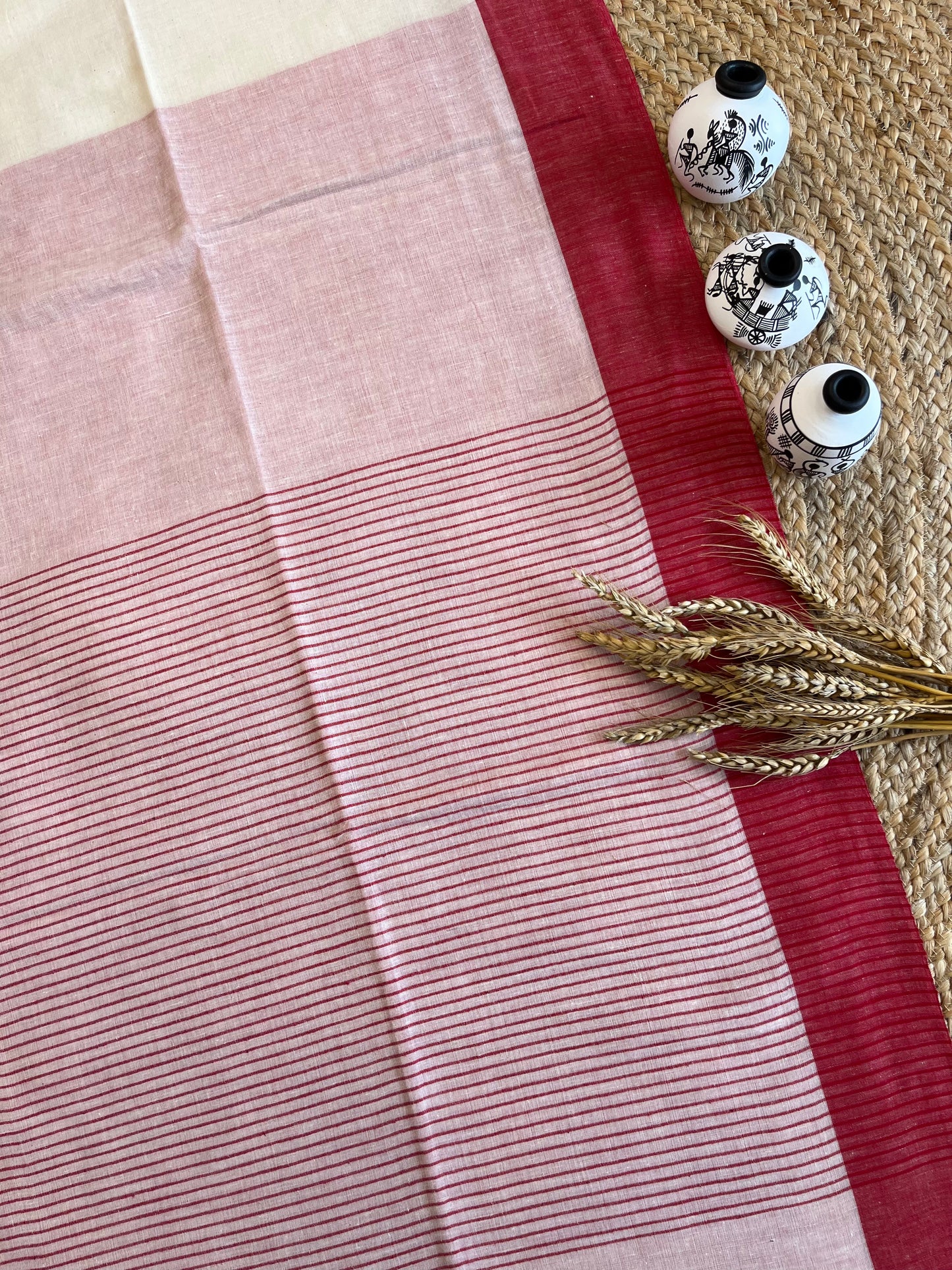 Red and Ivory Rhapsody Cotton Saree - WEVOW