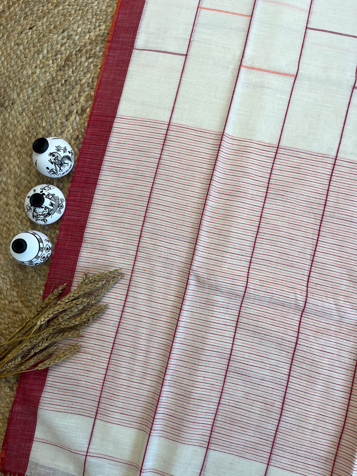 Red and White Rhapsody Cotton Saree - WEVOW