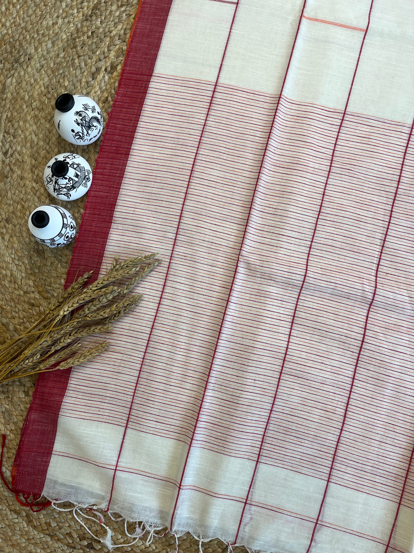 Red and White Rhapsody Cotton Saree - WEVOW
