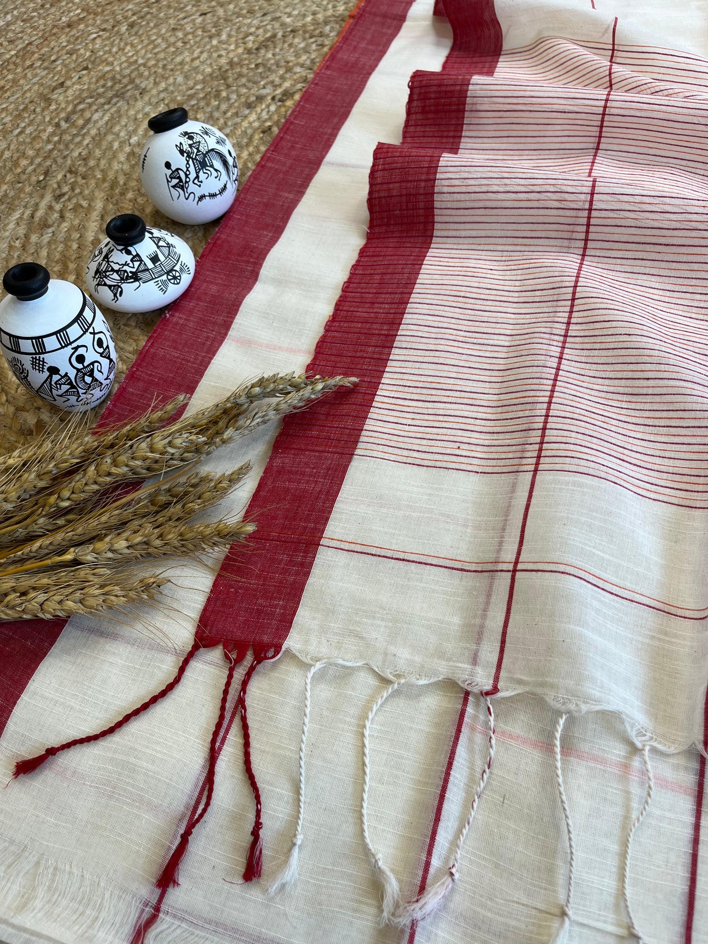 Red and White Rhapsody Cotton Saree - WEVOW