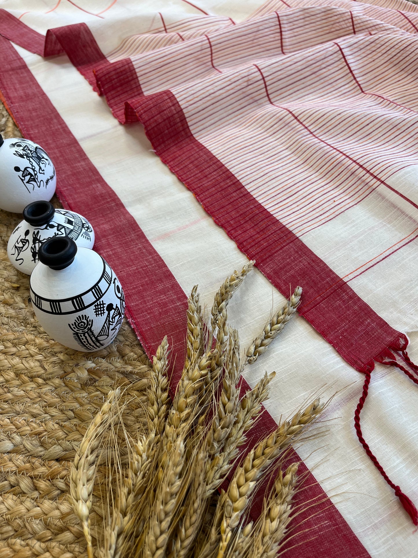 Red and White Rhapsody Cotton Saree - WEVOW