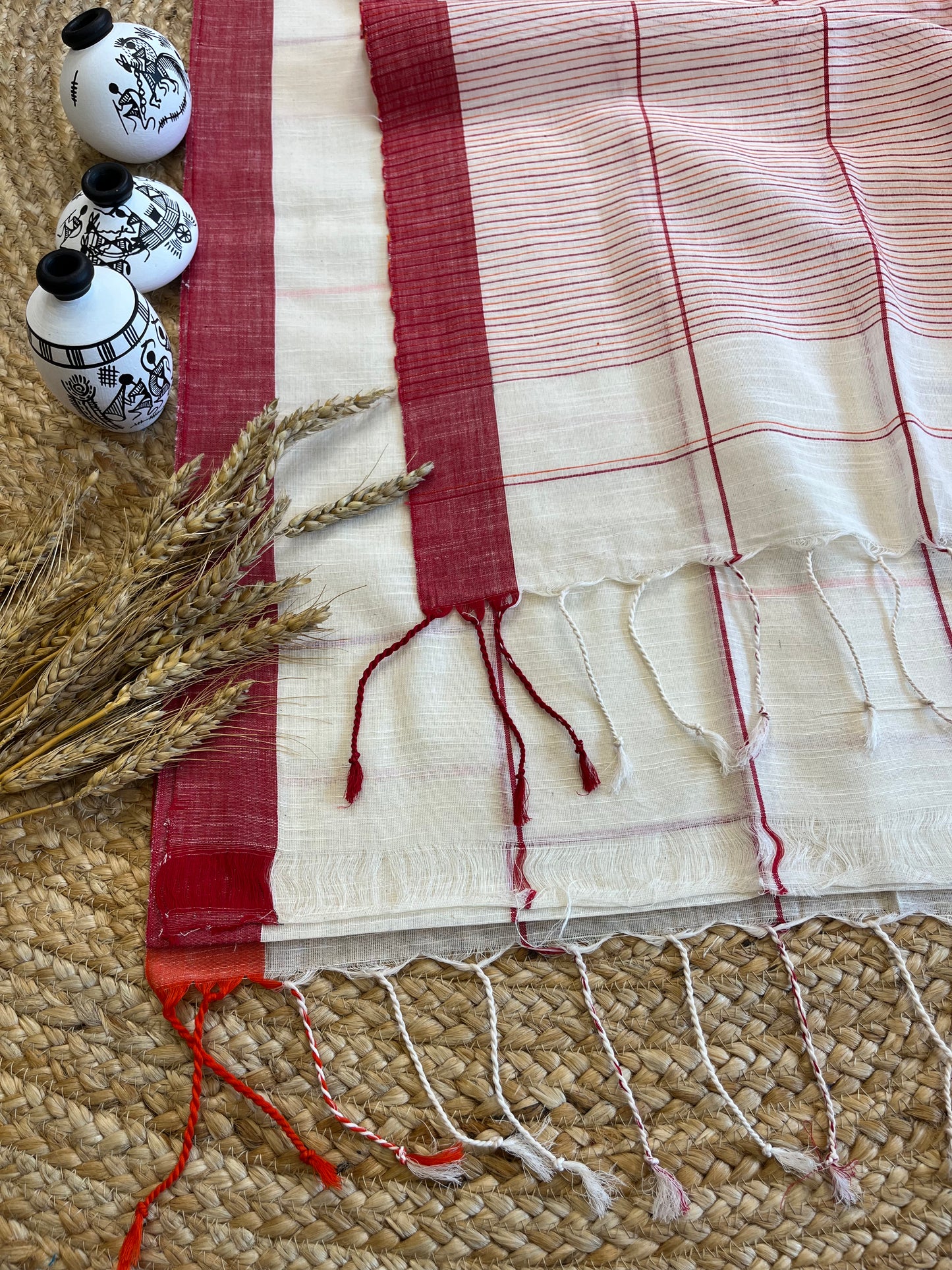 Red and White Rhapsody Cotton Saree - WEVOW