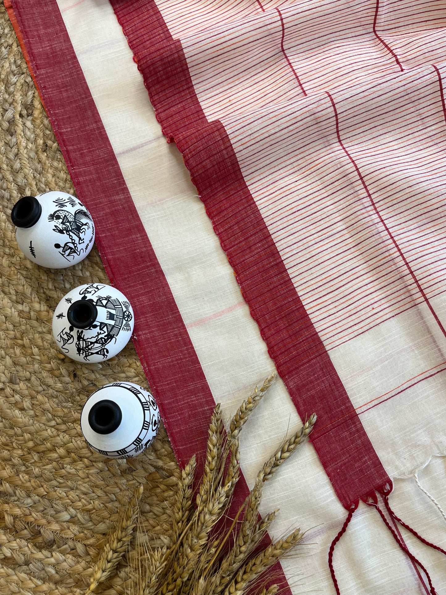 Red and White Rhapsody Cotton Saree - WEVOW