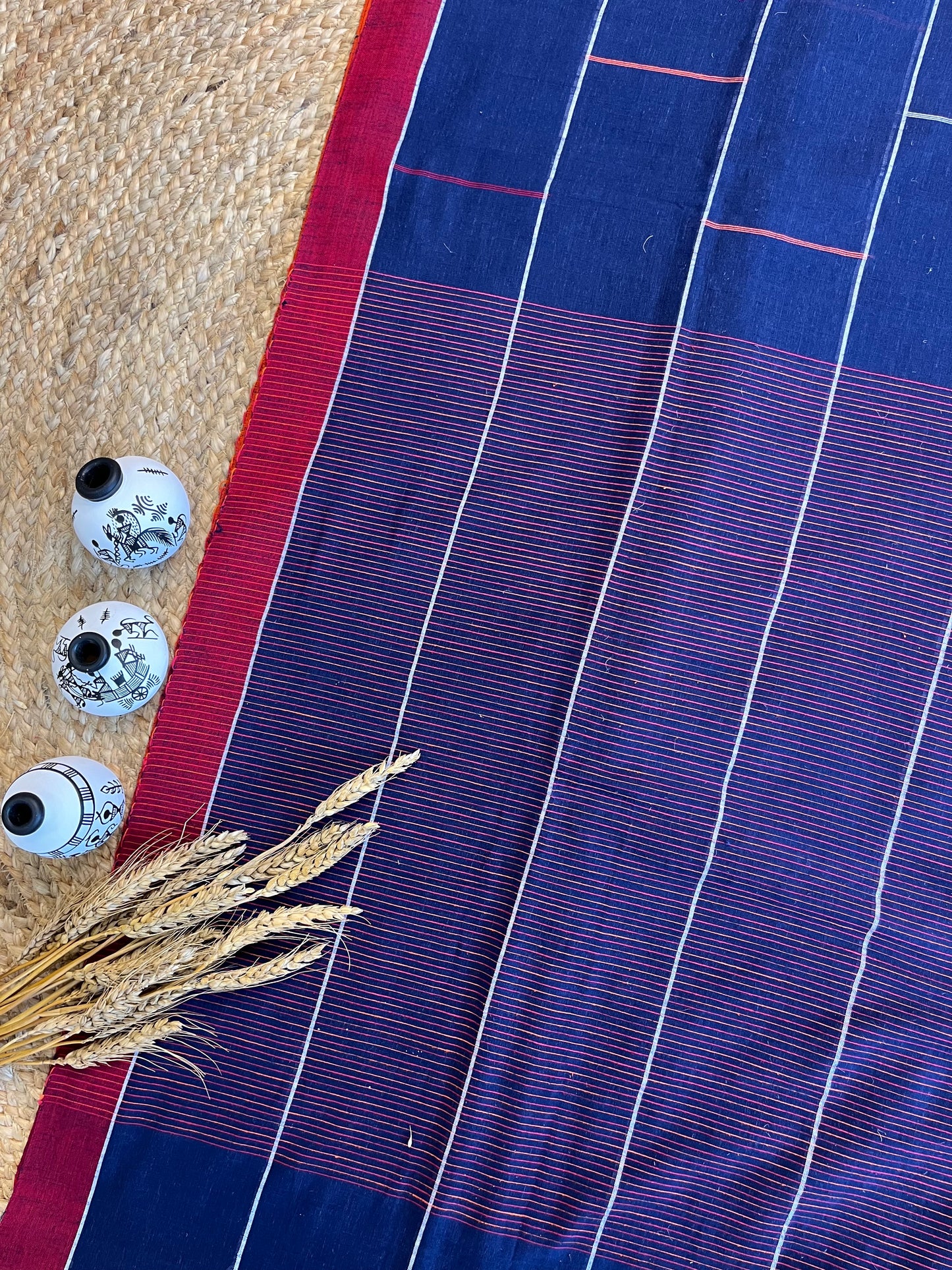 Midnight Blue Fusion Cotton Saree - WEVOW