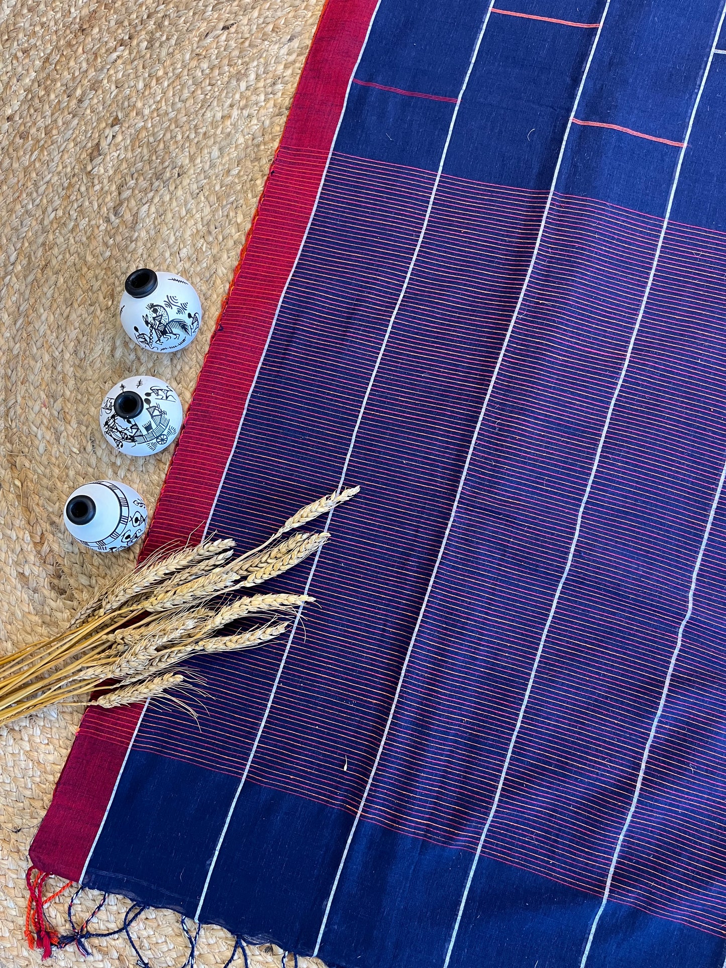 Midnight Blue Fusion Cotton Saree - WEVOW