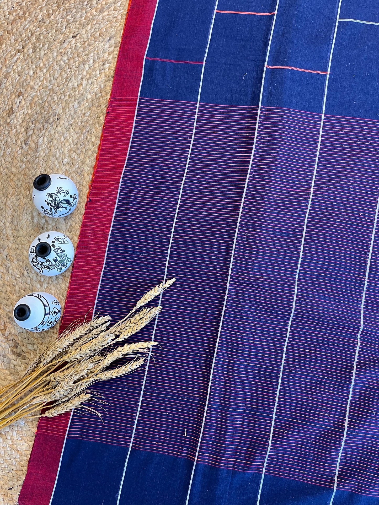 Midnight Blue Fusion Cotton Saree - WEVOW