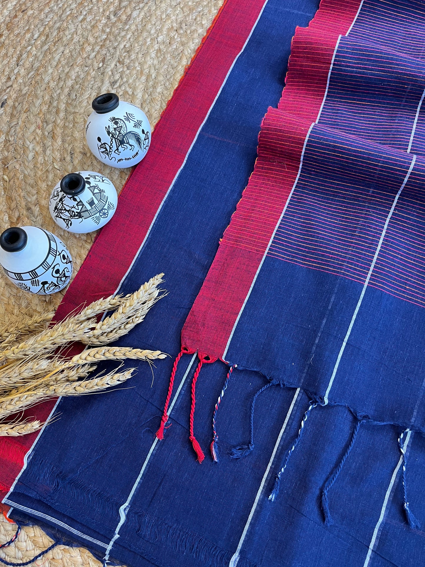 Midnight Blue Fusion Cotton Saree - WEVOW