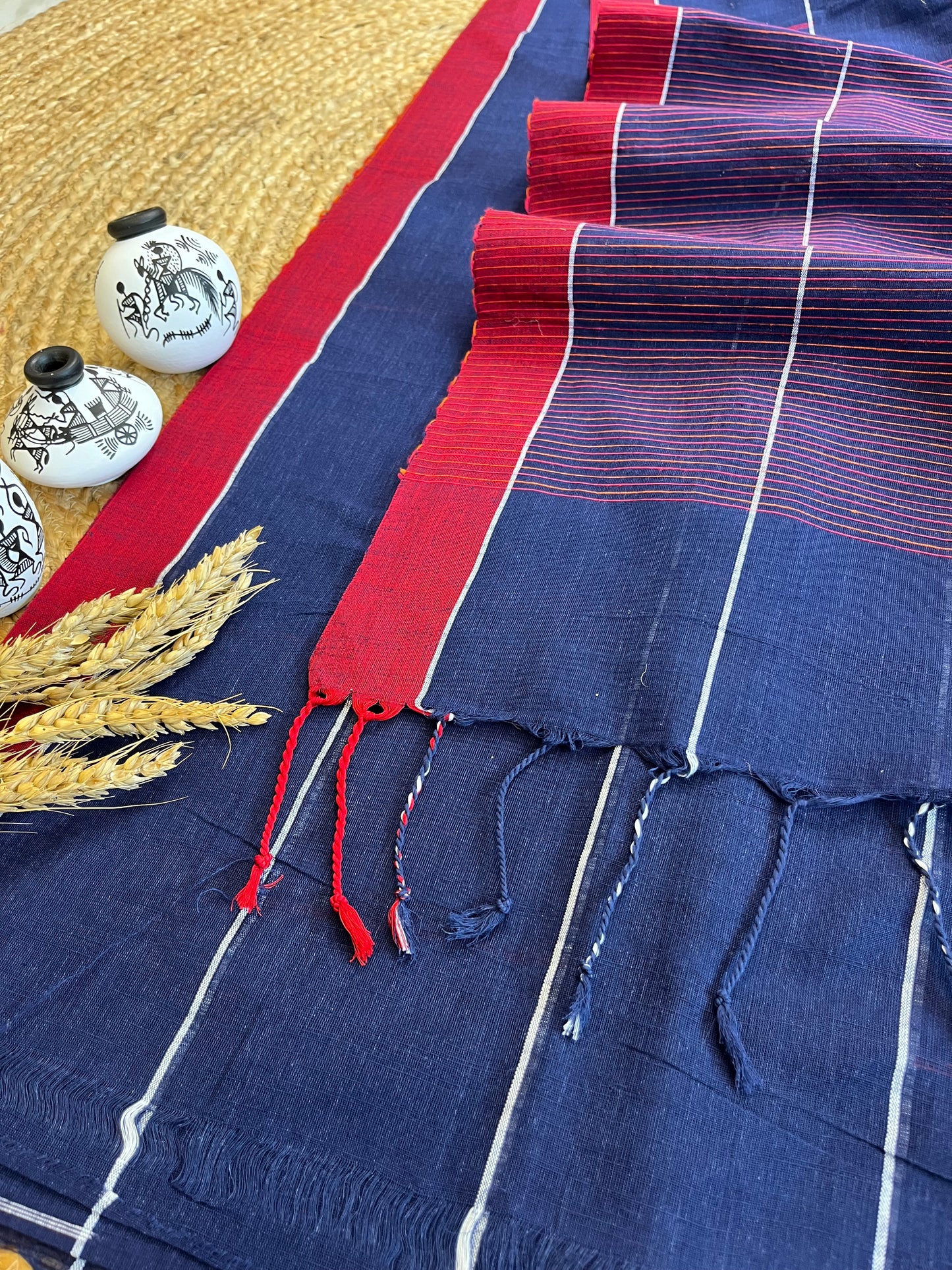 Midnight Blue Fusion Cotton Saree - WEVOW