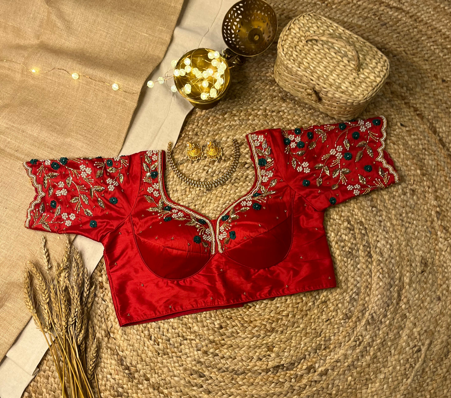Elegant Handcrafted Mettalic Red Bridal Blouse - WEVOW