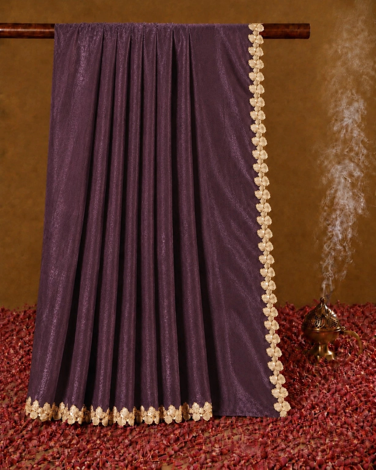 Deep Plum Jimmy Choo Saree with Floral Lace Border Elegant Party Wear Saree