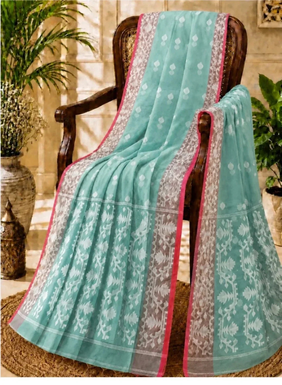 Sea Green Muslin Jamdani Saree product image
