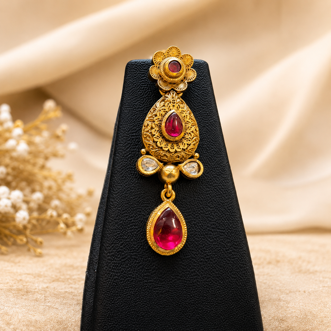 Antique Gold Plated Ruby Stone Necklace Set for Women