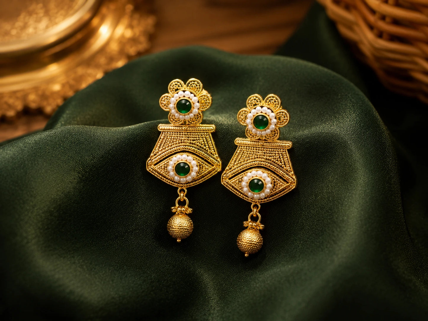 Evil Eye Inspired Antique Gold Necklace Set with Earring
