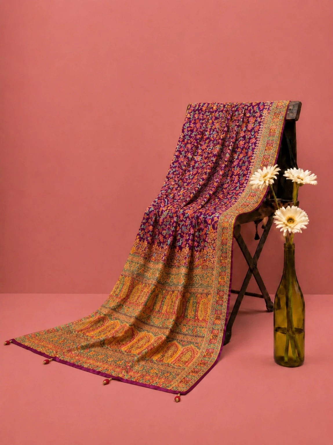 Purple Pure Kashmiri Kani Silk Saree with Intricate Floral Weave & Traditional Paisley Pallu