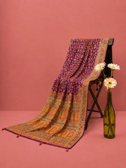 Purple Pure Kashmiri Kani Silk Saree with Intricate Floral Weave & Traditional Paisley Pallu