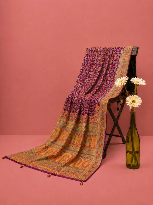 Purple Pure Kashmiri Kani Silk Saree with Intricate Floral Weave & Traditional Paisley Pallu
