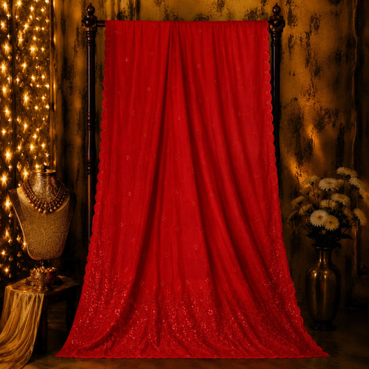 Red Chanderi Sequence Saree with Allover Sequin Detailing and Embellished Border