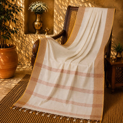 Off White Kerala Cotton Arnapally Saree with Beige Woven Border and Striped Pallu