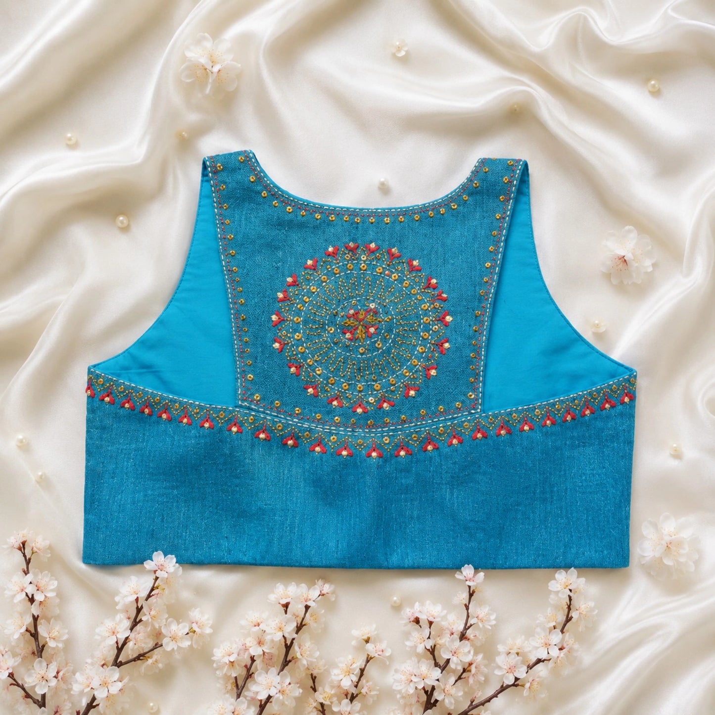 Blue Cossa Silk Razor Cut Embroidered Blouse for Women Designer Ethnic Party Wear