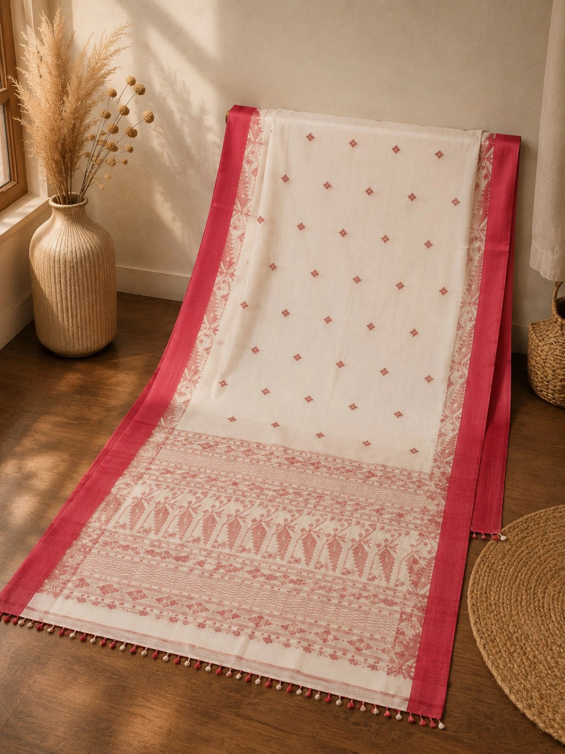 Tangail Handloom Saree with Traditional Floral Border Design