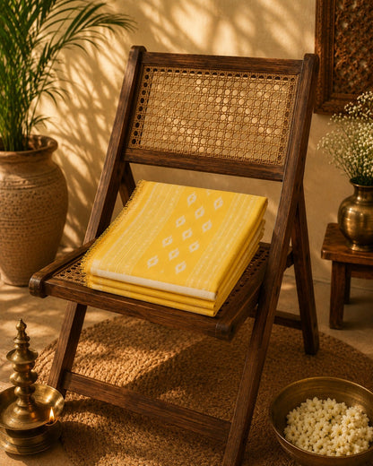 WEVOW Sunshine Yellow Pure Cotton Jamdani Saree with White Handwoven Buta Motifs