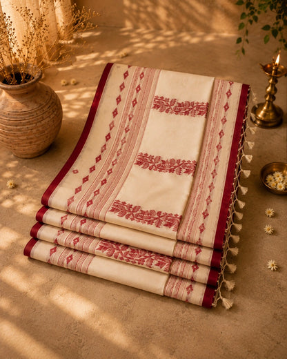 Jamdani Saree with Red Buti Motifs & Traditional Border