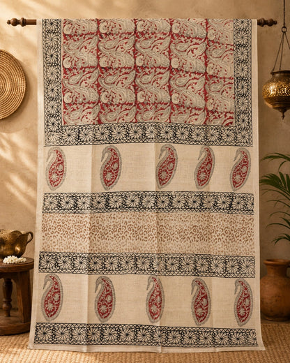 Linen Kalamkari Saree with Traditional Artistic Print & Elegant Drape