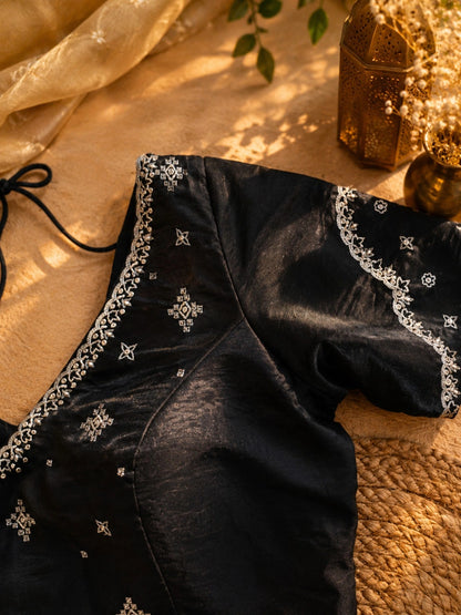 Black Satin Hand Work Saree Combo with Embroidered Blouse