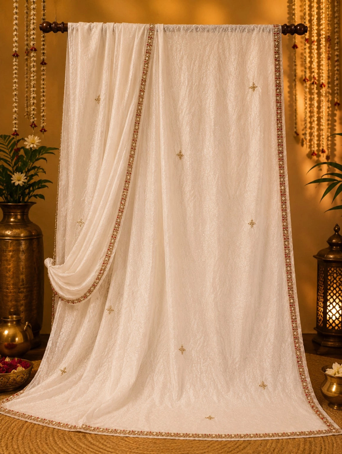 Off-White Fancy Satin Hand Work Saree Combo with Embroidered Blouse