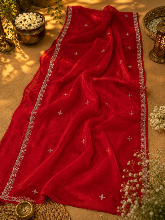 White Fancy Satin Hand Work Saree Combo with Blouse