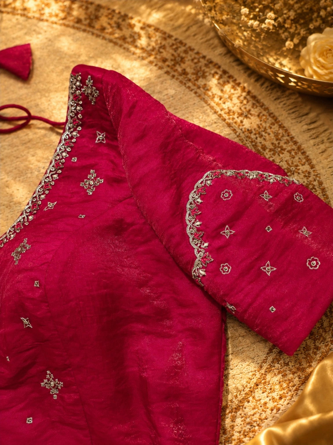 Fancy Satin Hand Work Pink Shimmer Party Wear  Saree with Blouse