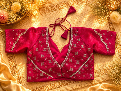 Fancy Satin Hand Work Pink Shimmer Party Wear  Saree with Blouse