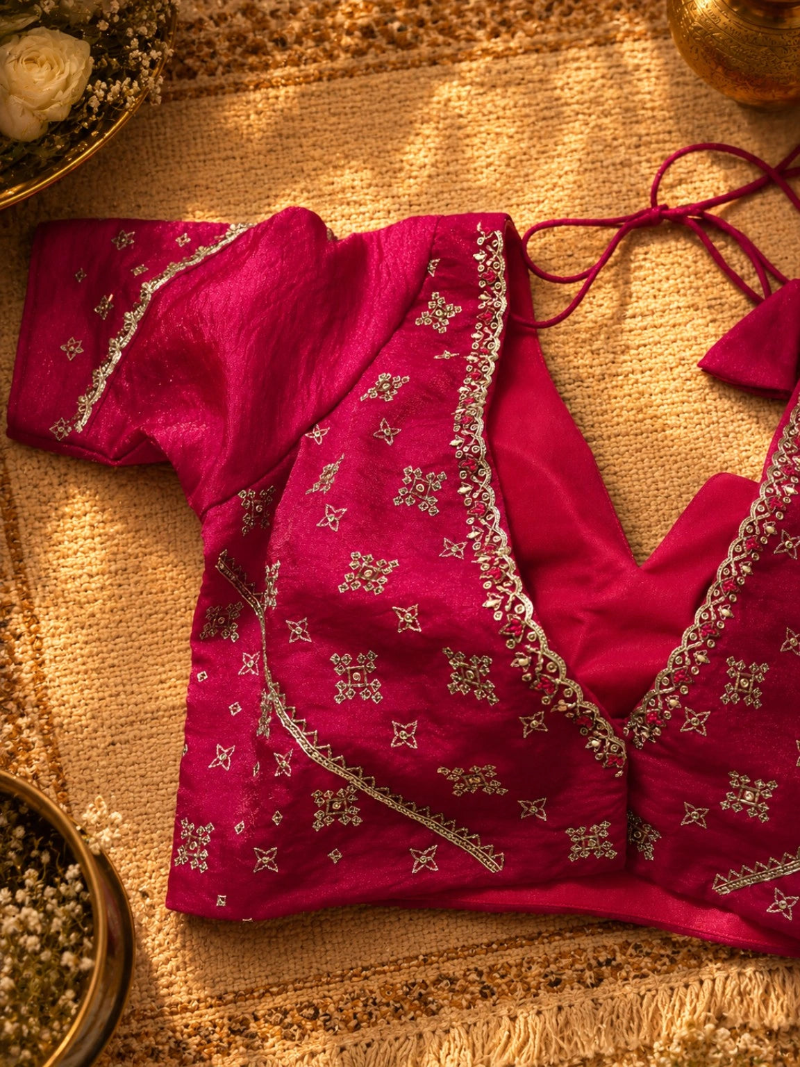 Fancy Satin Hand Work Pink Shimmer Party Wear  Saree with Blouse