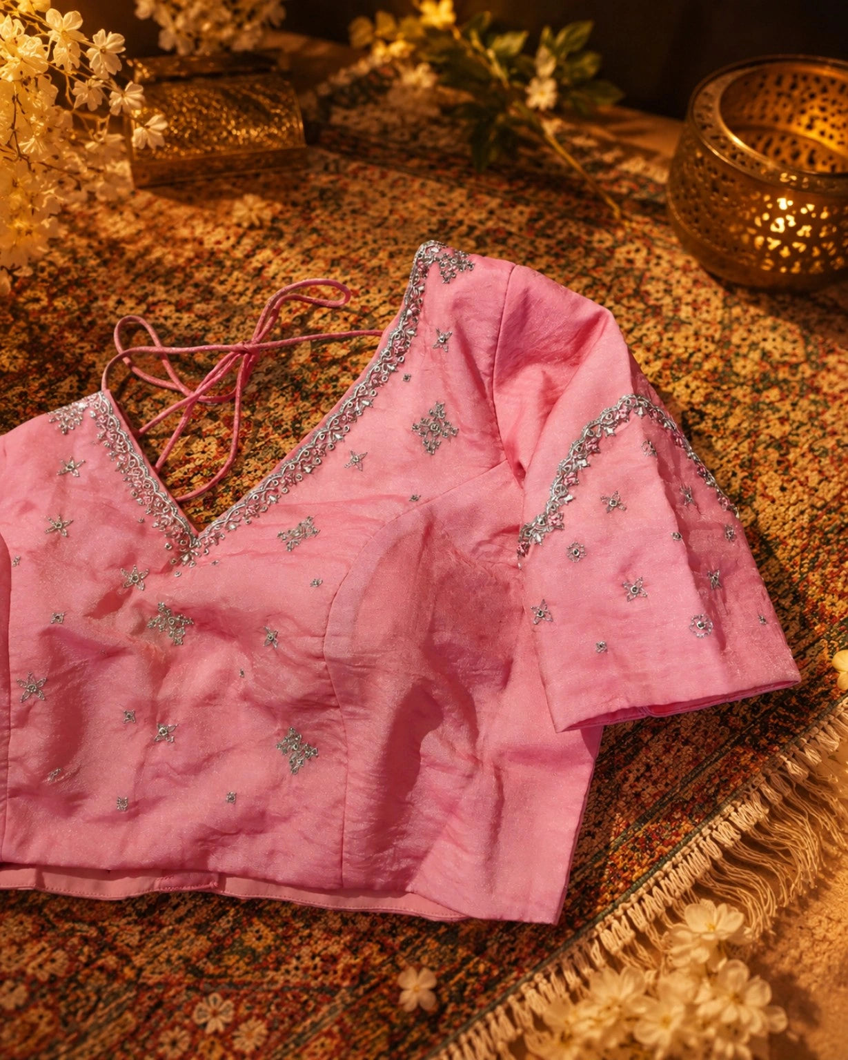 Peach Fancy Satin Hand Work Saree Combo with Blouse