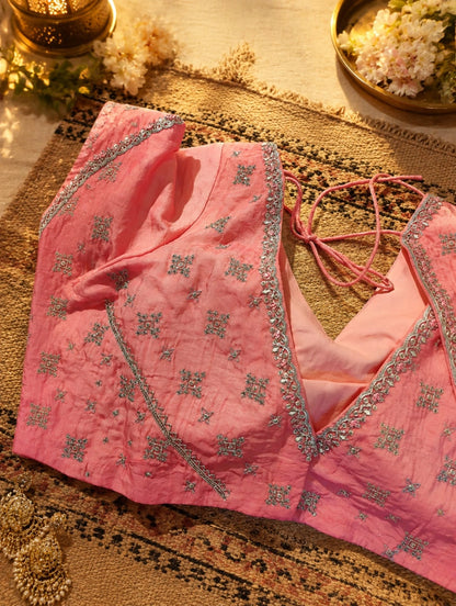 Peach Fancy Satin Hand Work Saree Combo with Blouse