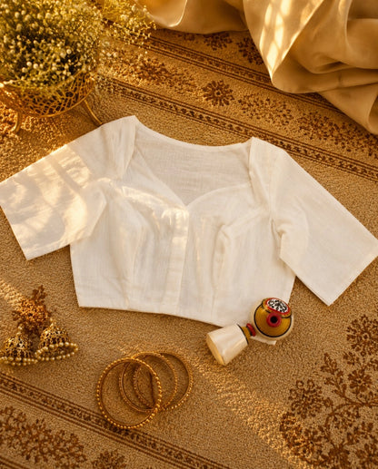 Poila Baishakh Special Off White Cotton Blend Blouse for Women