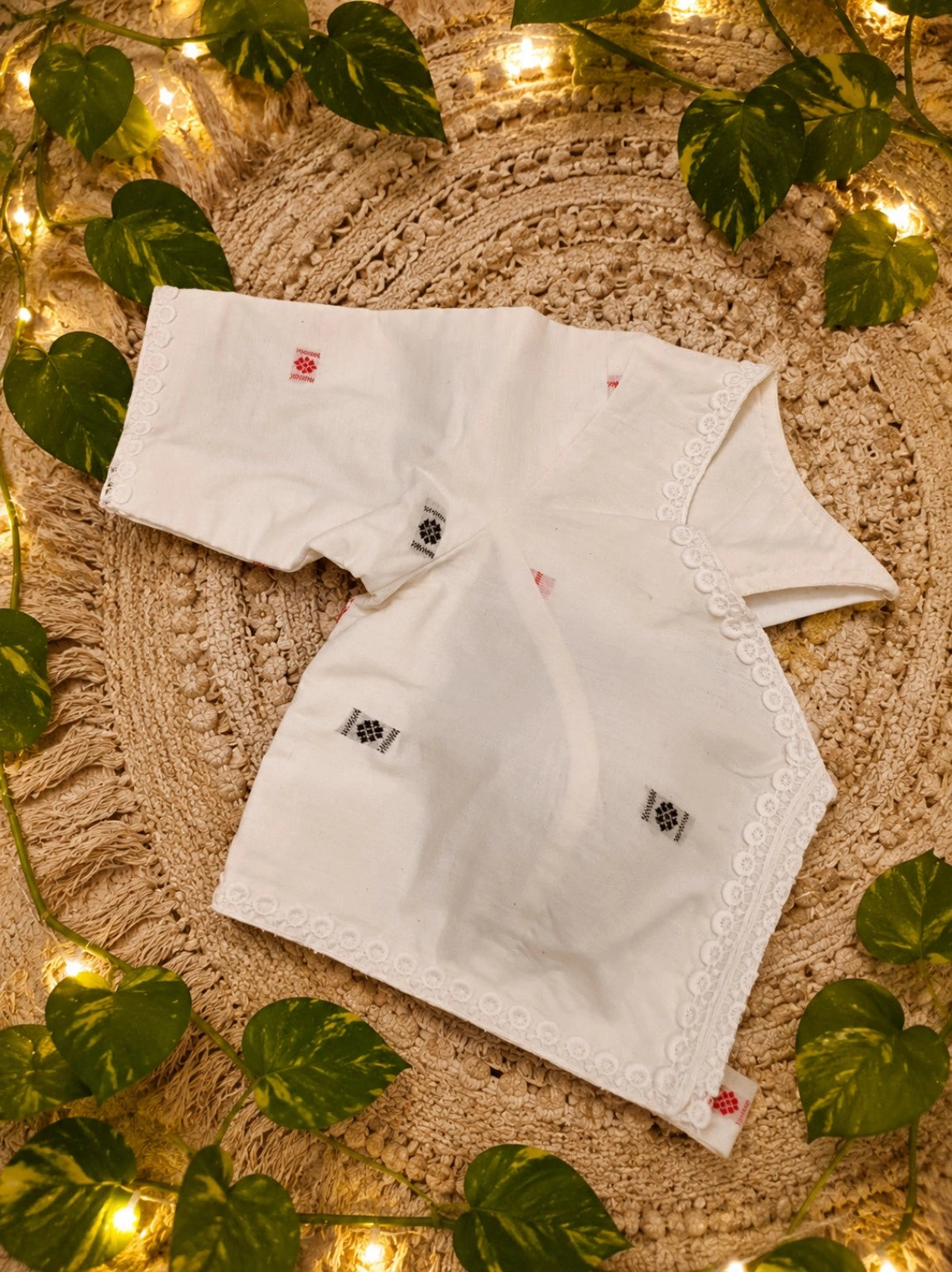 White Cotton Handloom Glass Sleeve Blouse for Women