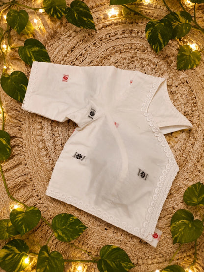 White Cotton Handloom Glass Sleeve Blouse for Women