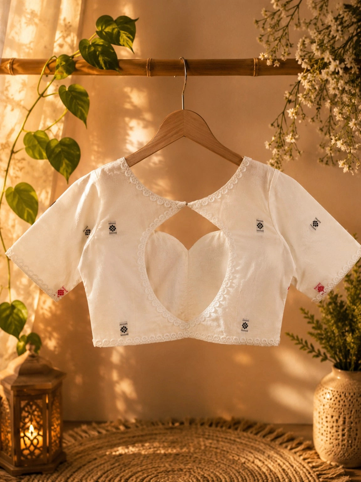 White Cotton Handloom Glass Sleeve Blouse for Women