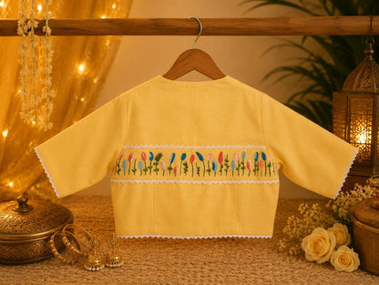 Yellow Cotton Thread Work Collar Blouse for Women
