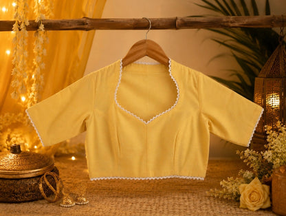 Yellow Cotton Thread Work Collar Blouse for Women