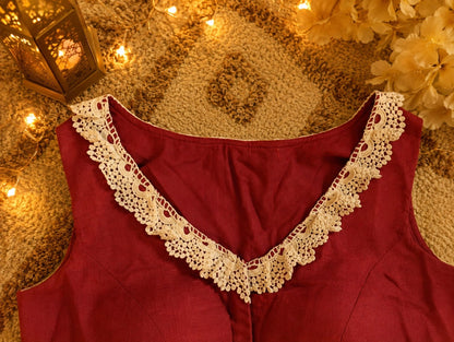 Pure Cotton Air-Neck Thread Embroidered Maroon Blouse for Women