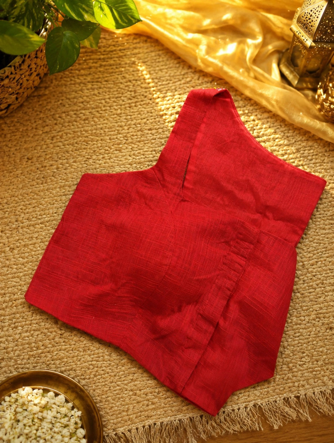Pure Cotton Razor Cut Thread Red Sleeveless Square Neck Blouse for Women