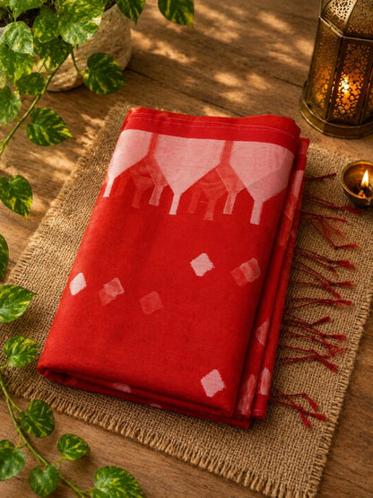 Orange Resham Jamdani Saree with Chevron Pallu & Diamond Buti Design