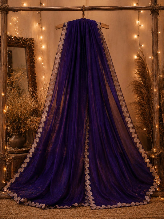 Royal Purple Jimmy Choo Saree with Rose Gold Leaf Embroidered Border